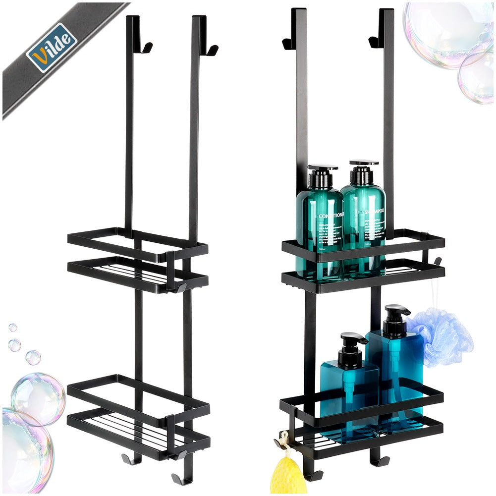 Black metal shower shelf, hanging, 23x10.5x75 cm