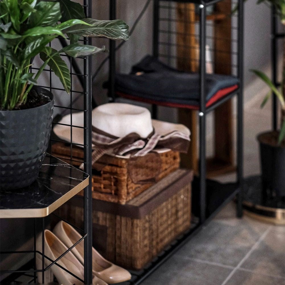 Black metal wardrobe with clothes hanger and four shelves