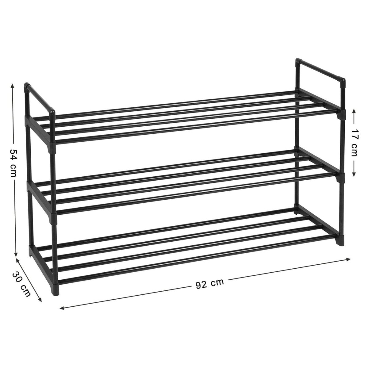 Black shoe rack cabinet with 3 shelves