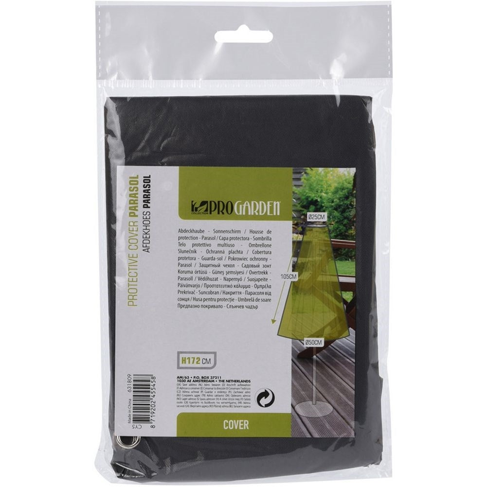 Black, waterproof parasol cover for garden and beach