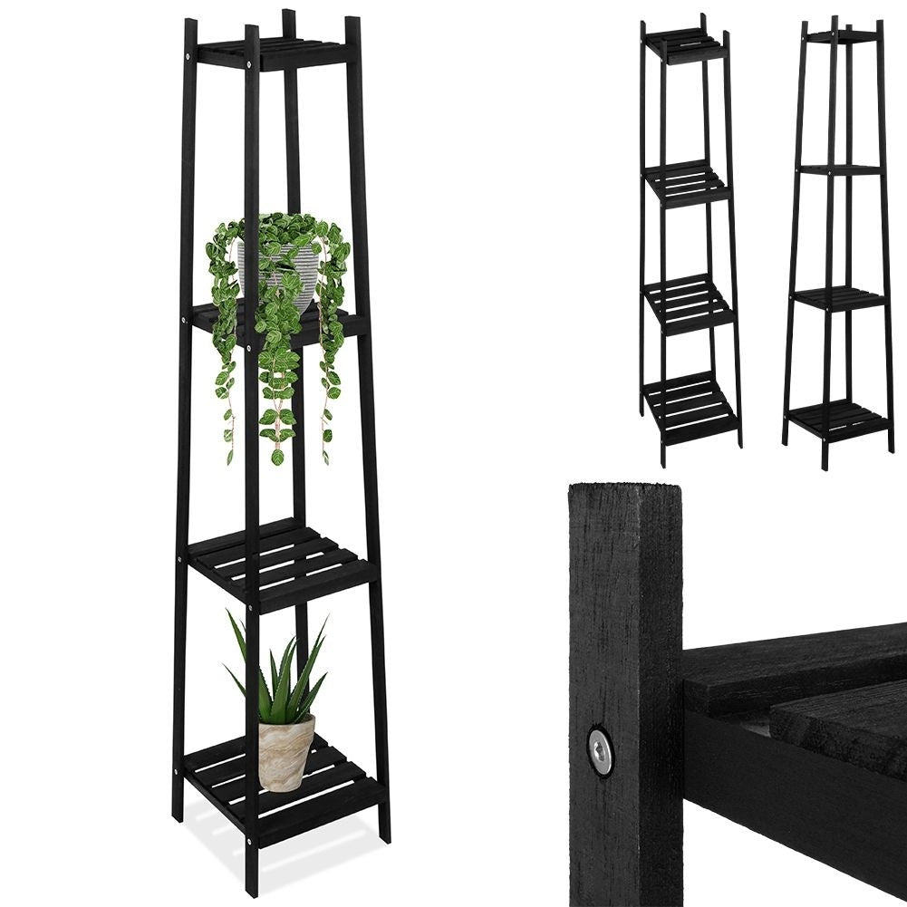 Black wooden flower stand with 4 levels in industrial style