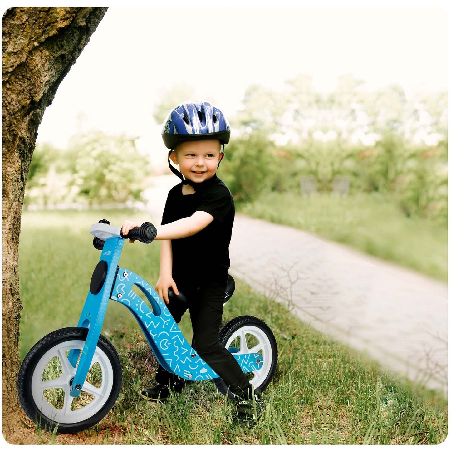Blue Wooden balance bike Ricokids RC-613