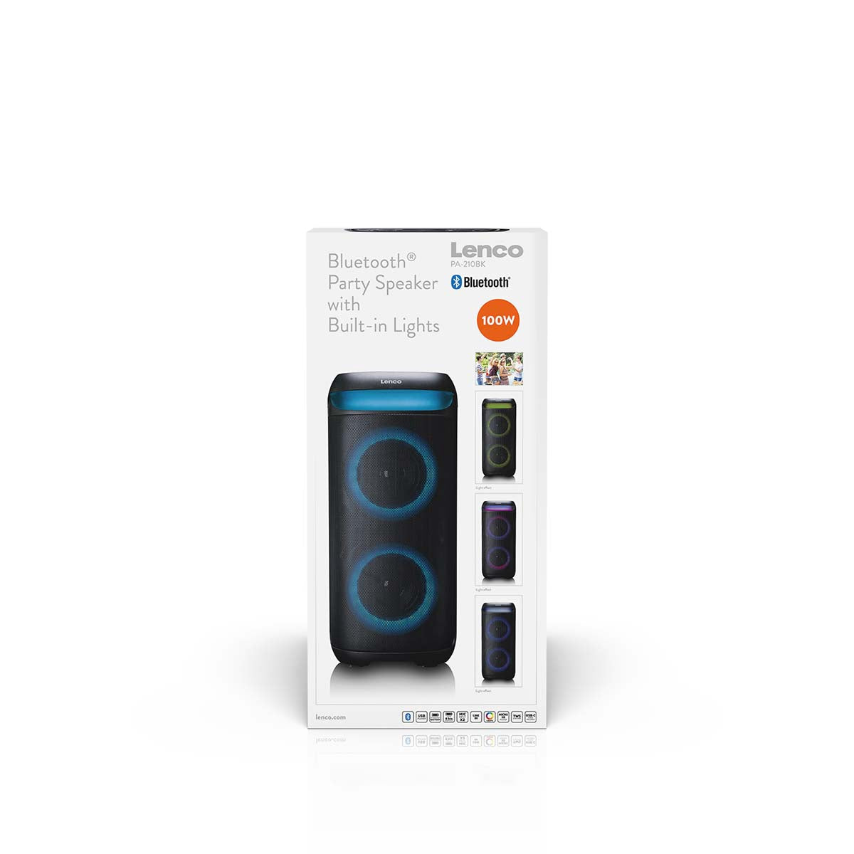 Bluetooth Party Speaker, LED Lights, 100W, TWS Pairing