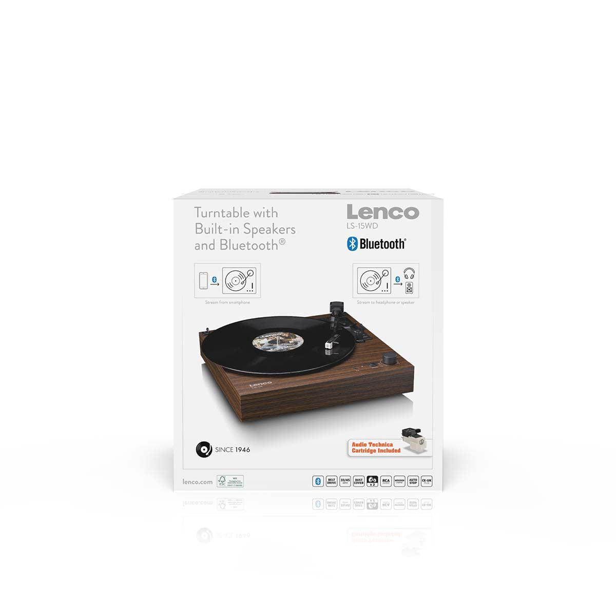 Bluetooth Record Player with Speakers, AT3600L Cartridge