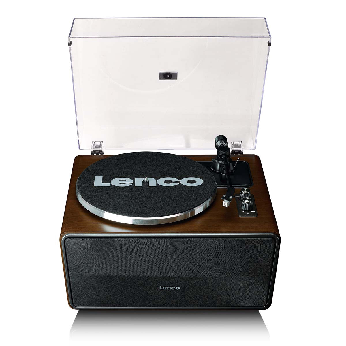 Bluetooth Turntable with 4 Built-In Speakers, Walnut Finish