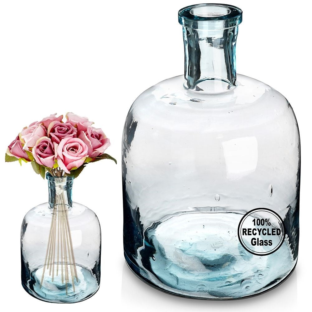 Blue vase in recycled glass for fresh and artificial flowers