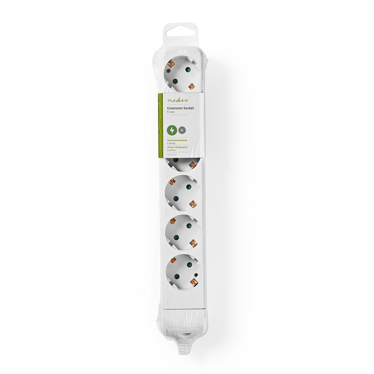 Branch contact | Earthed plug / Type F (CEE 7/7) | 6-way | 3680 W | 16 A| Type of grounding: Side contact | 230 V AC 50/60 Hz | Outlet angle: 45 ° | Without cable | White
