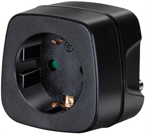 Brennenstuhl Travel Adapter, EU to India, Grounded, Animal Protection - Black