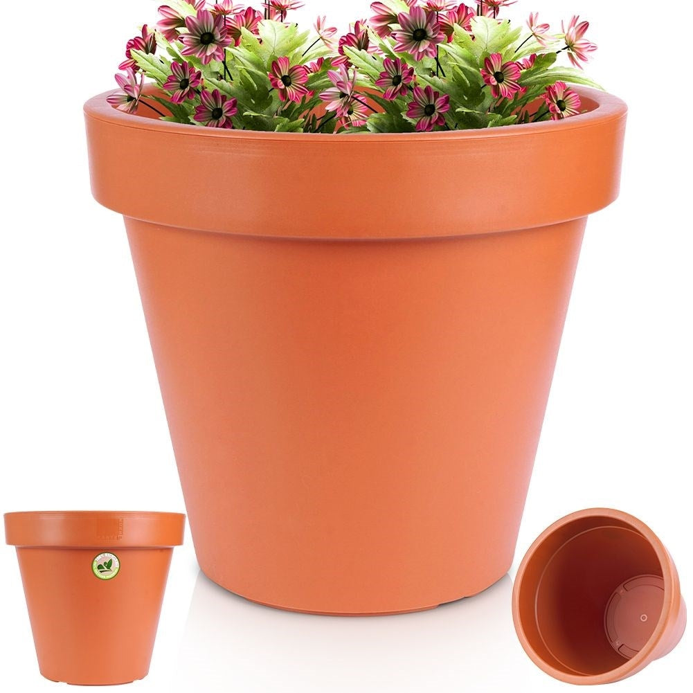Brick red flower pot in weatherproof plastic for the garden
