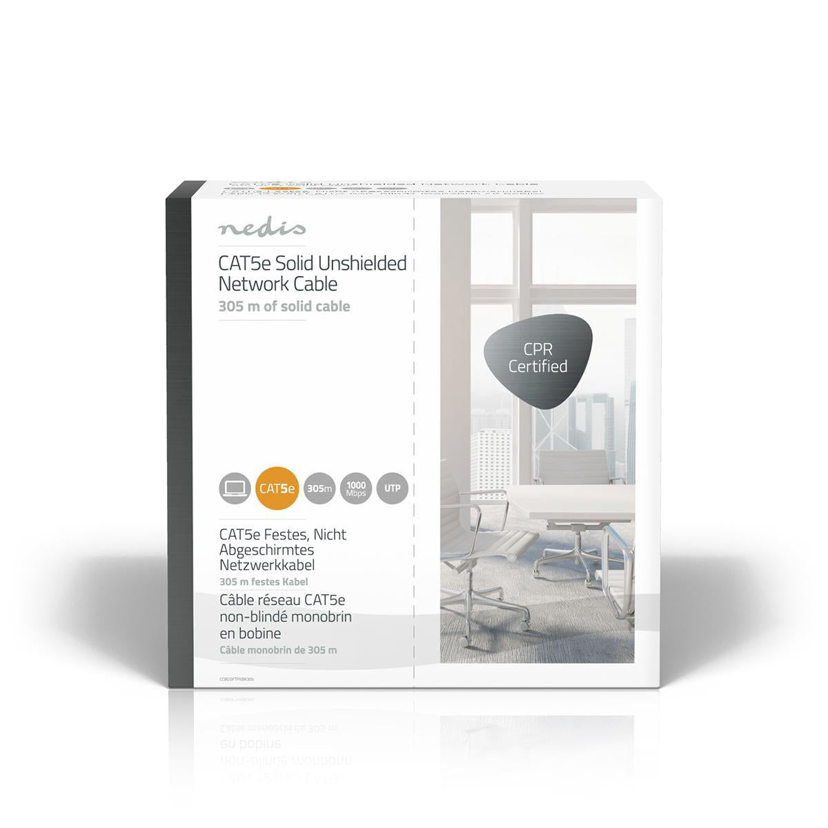 CAT5e Ethernet Cable, 305m, Solid Copper, Grey PVC
