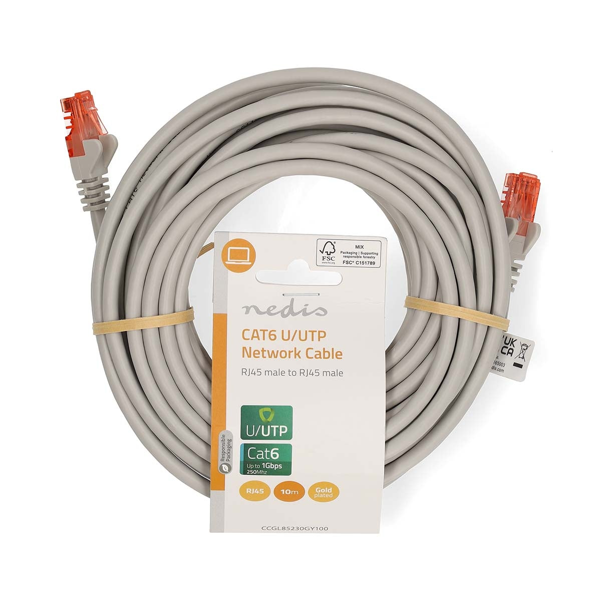 CAT6 Network Cable, RJ45, 10m, U/UTP, Grey PVC
