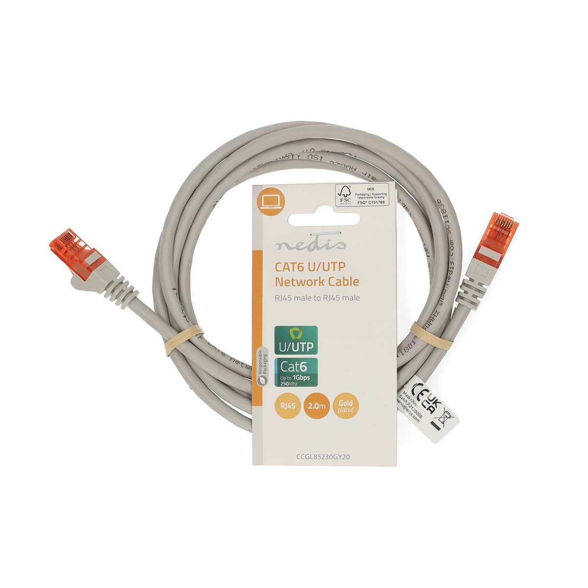 CAT6 Network Cable | RJ45 Male | RJ45 Male | U/UTP | 2.00 m | Round | PVC | Grey | Label
