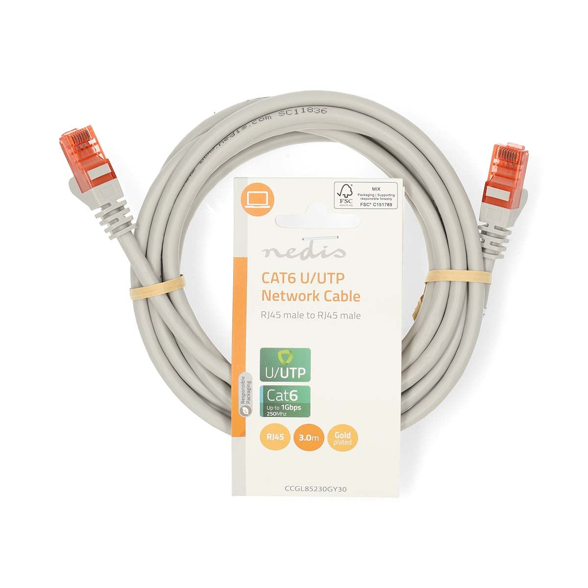 CAT6 Network Cable | RJ45 Male | RJ45 Male | U/UTP | 3.00 m | Round | PVC | Grey | Label