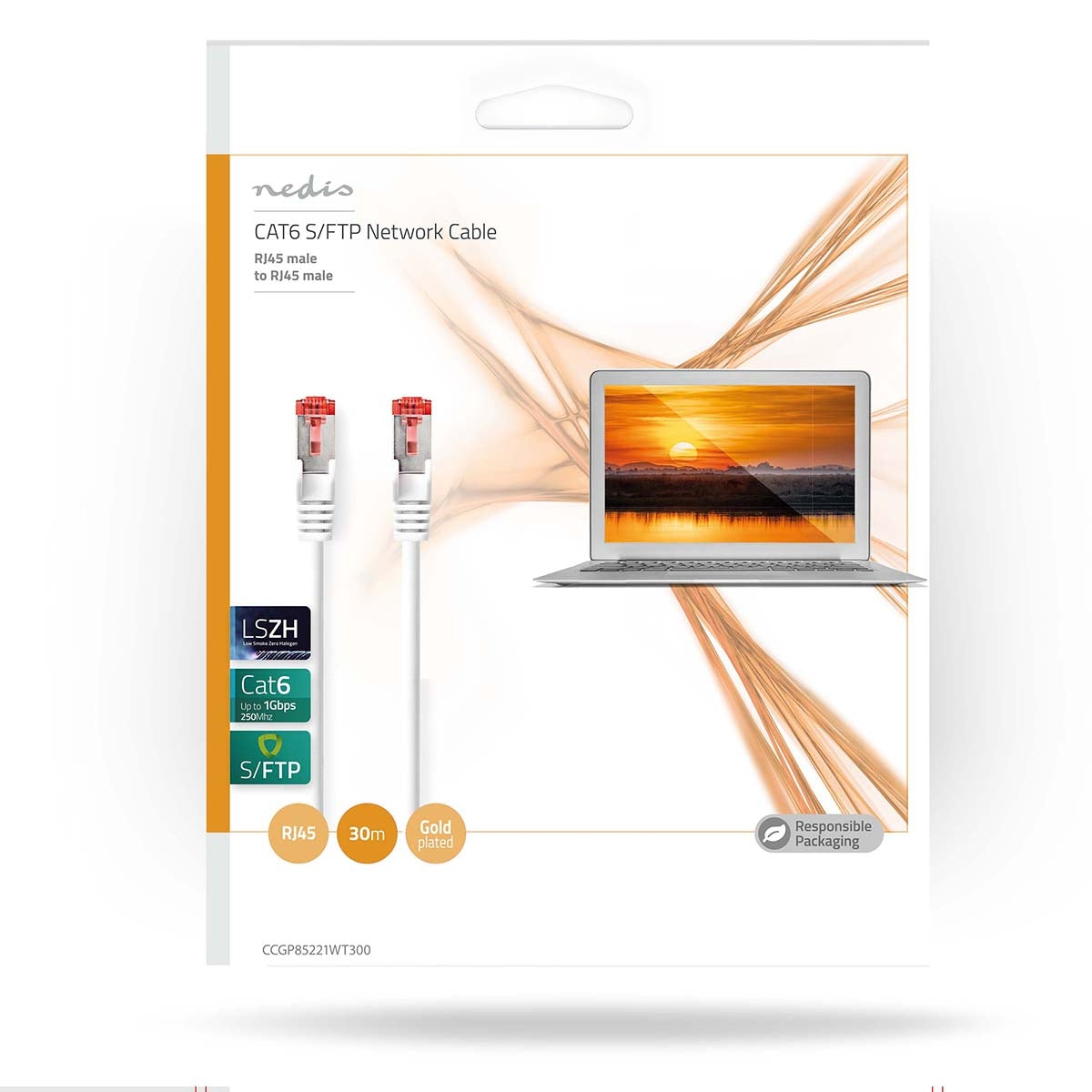 CAT6 Network Cable | RJ45 male | RJ45 male | S/FTP | 30.0 m | Round | LSZH | White | Envelope