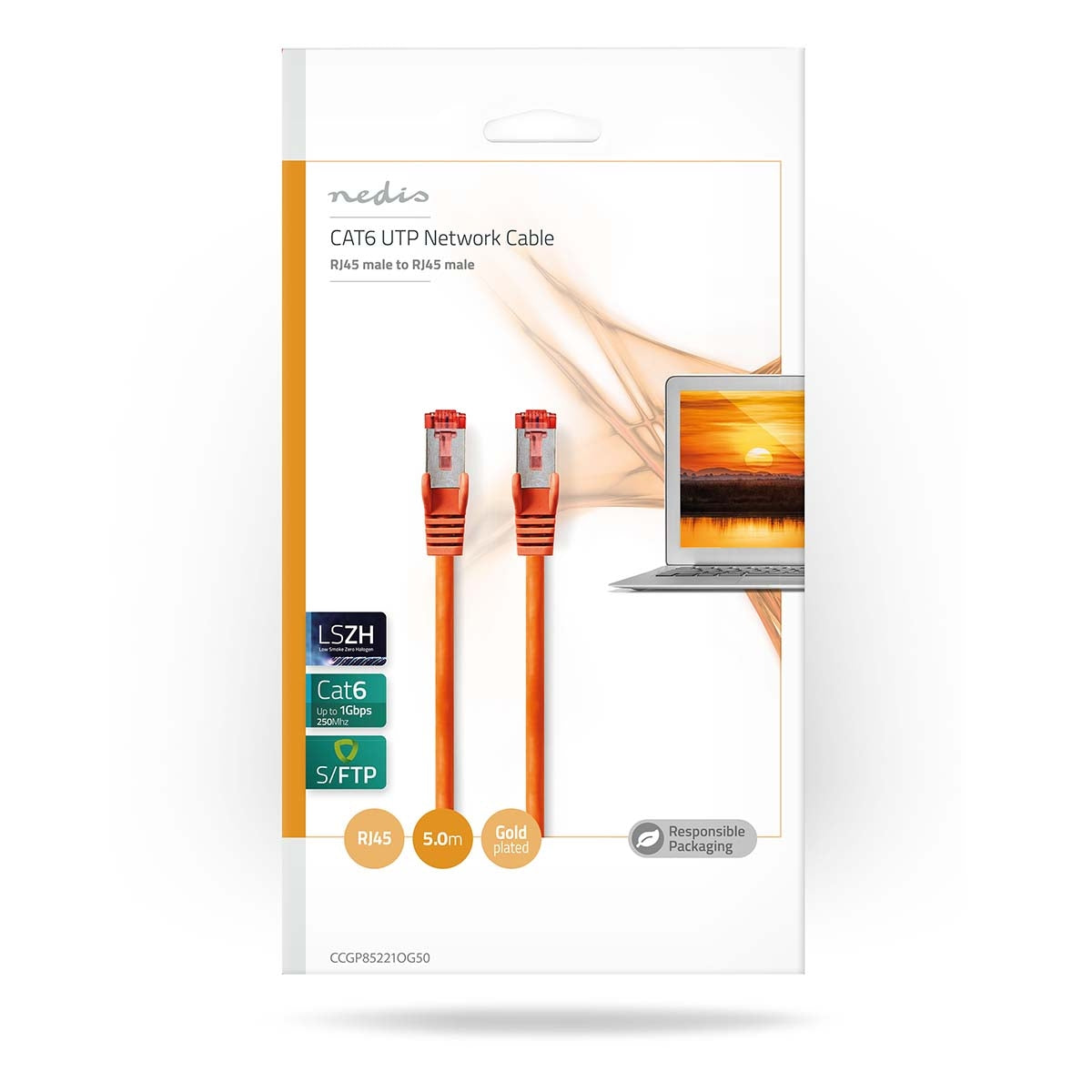 CAT6 Network Cable | RJ45 male | RJ45 male | S/FTP | 5.00 m | Round | LSZH | Orange | Envelope