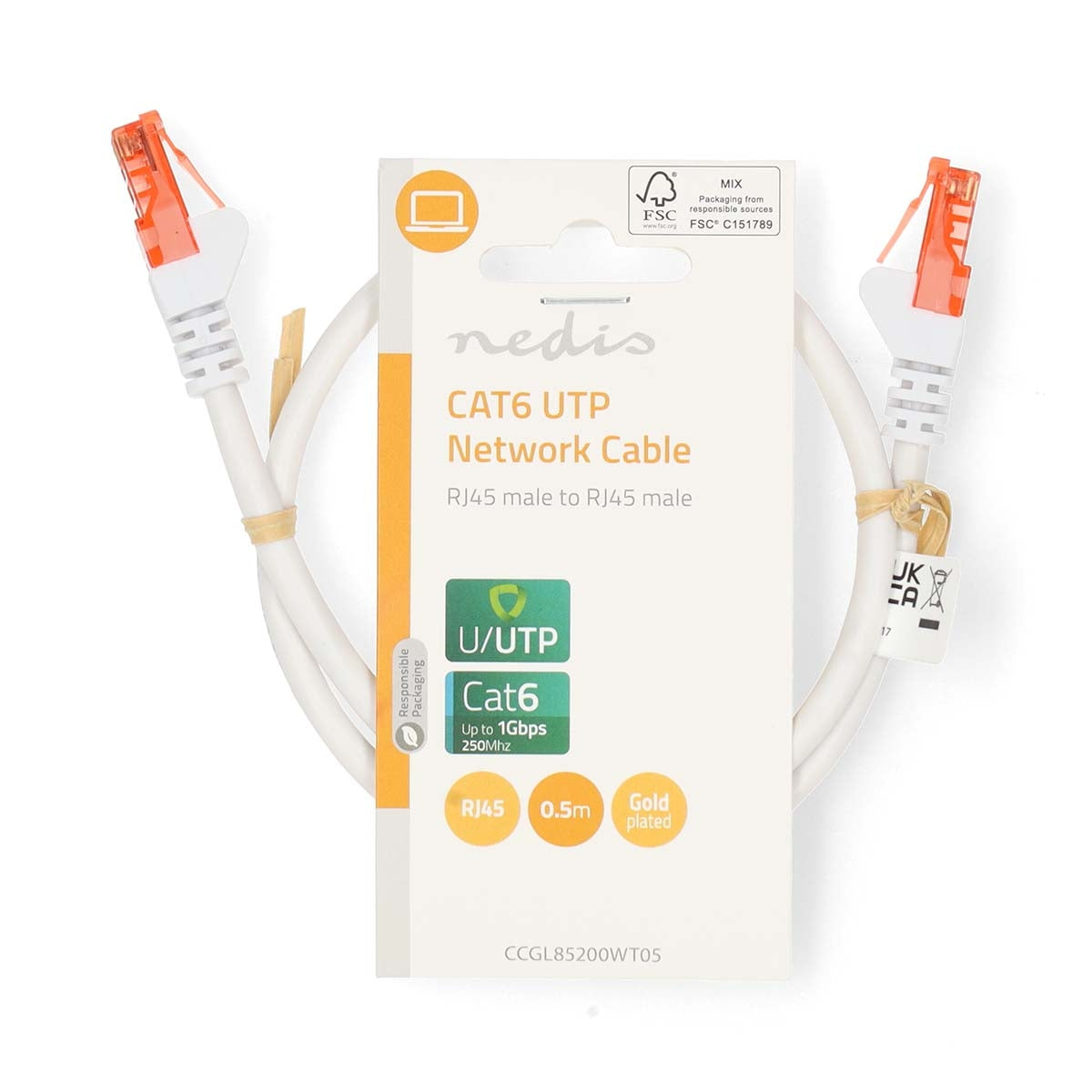 CAT6 Network Cable | RJ45 male | RJ45 male | U/UTP | 0.50 m | Round | PVC | White | Label