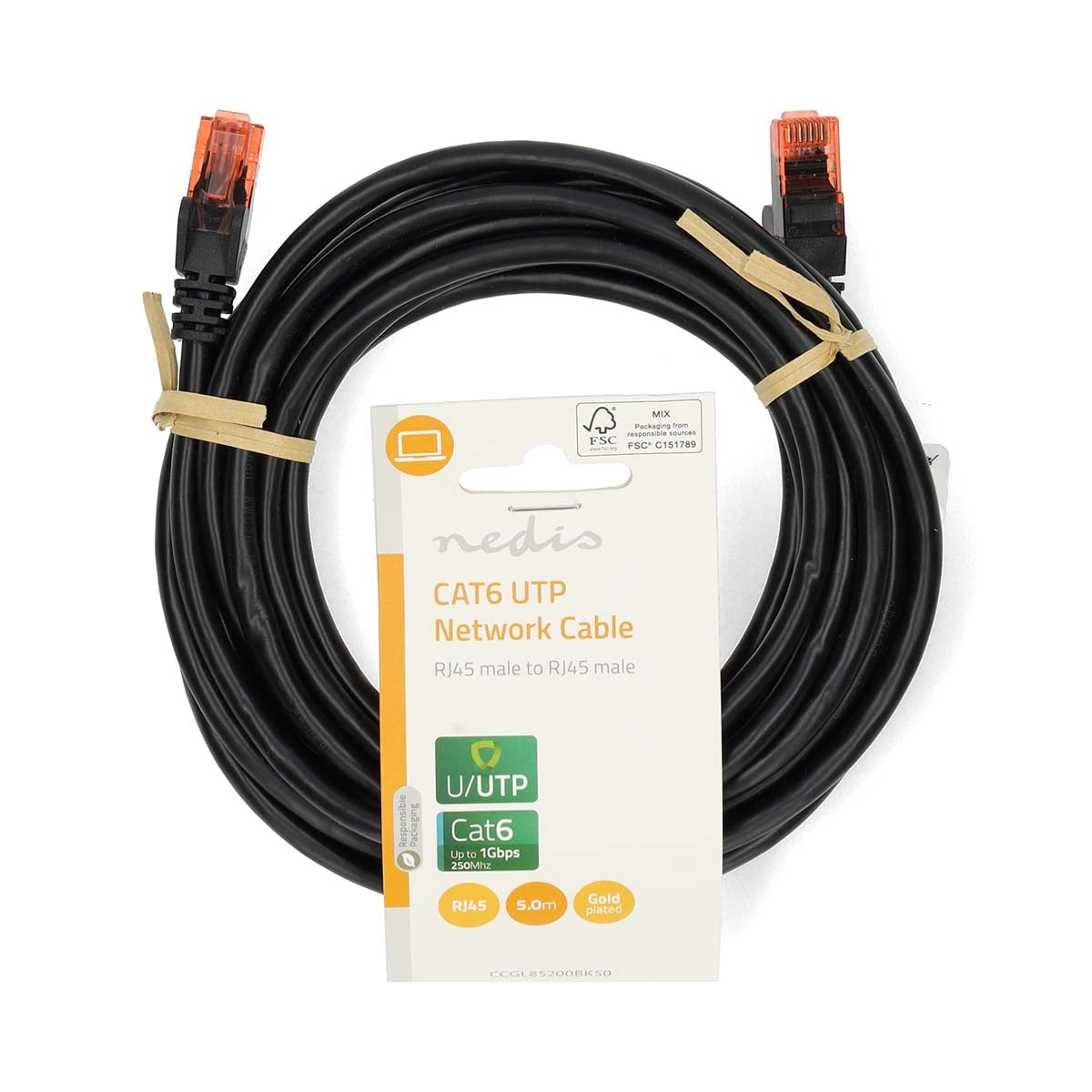 CAT6 Network Cable | RJ45 male | RJ45 male | U/UTP | 5.00 m | Round | PVC | Black | Label