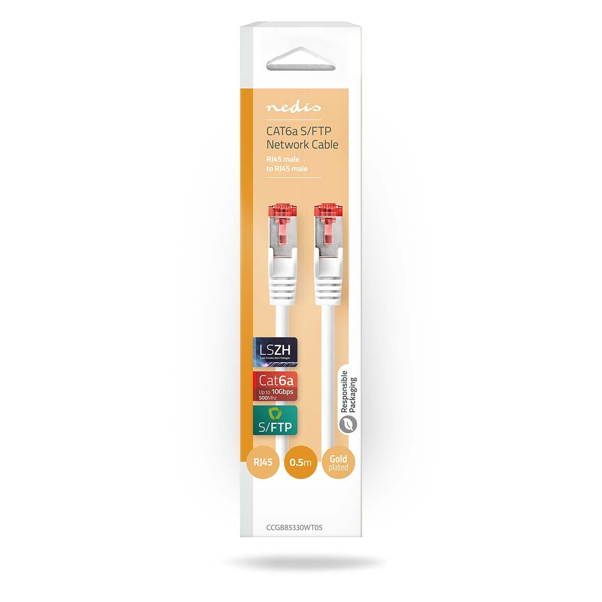CAT6a network cable | S/FTP | RJ45 male | RJ45 male | 0.50 m | Snagless | Round | LSZH | White | Box