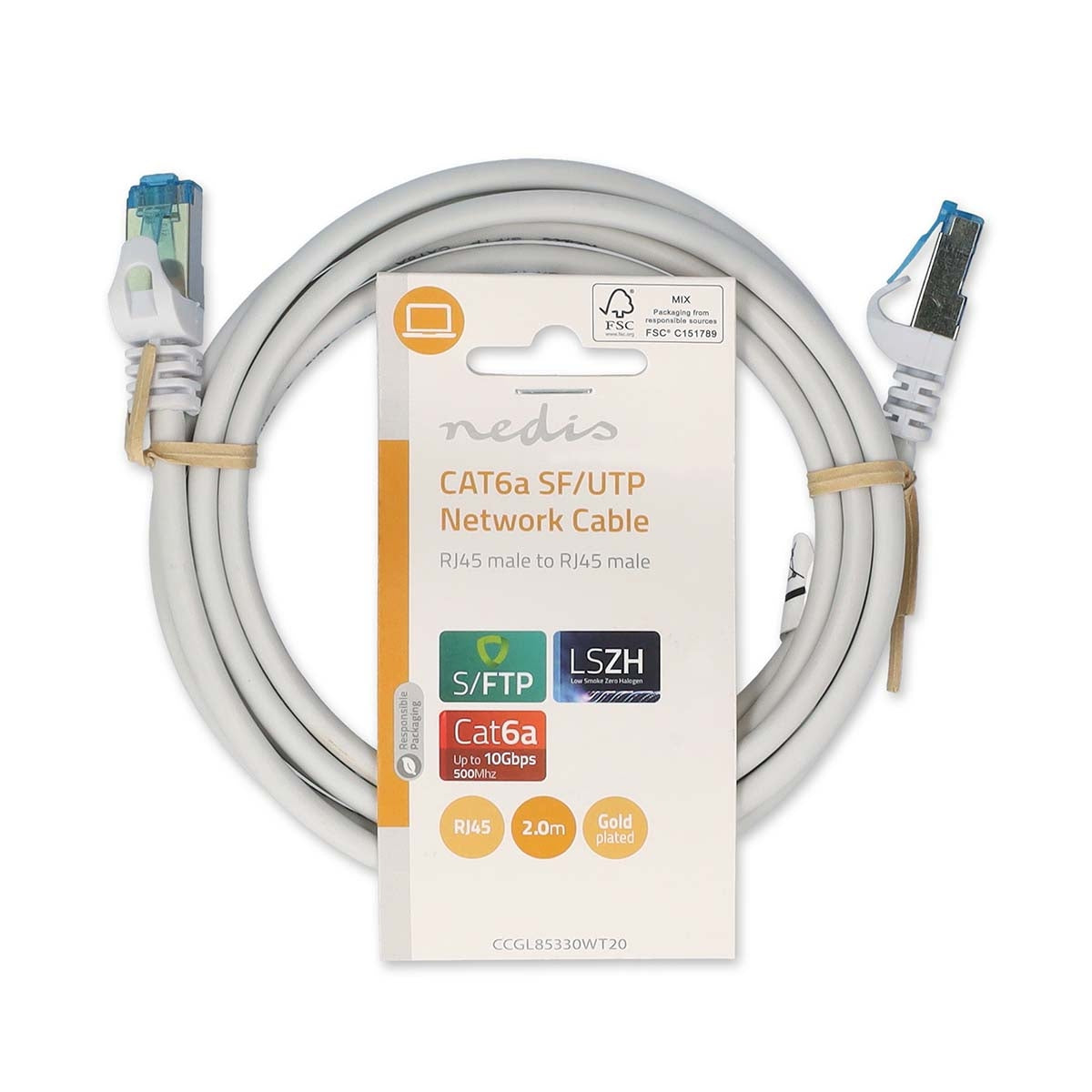 CAT6a network cable | S/FTP | RJ45 male | RJ45 male | 2.00 m | Snagless | Round | LSZH | White | Label