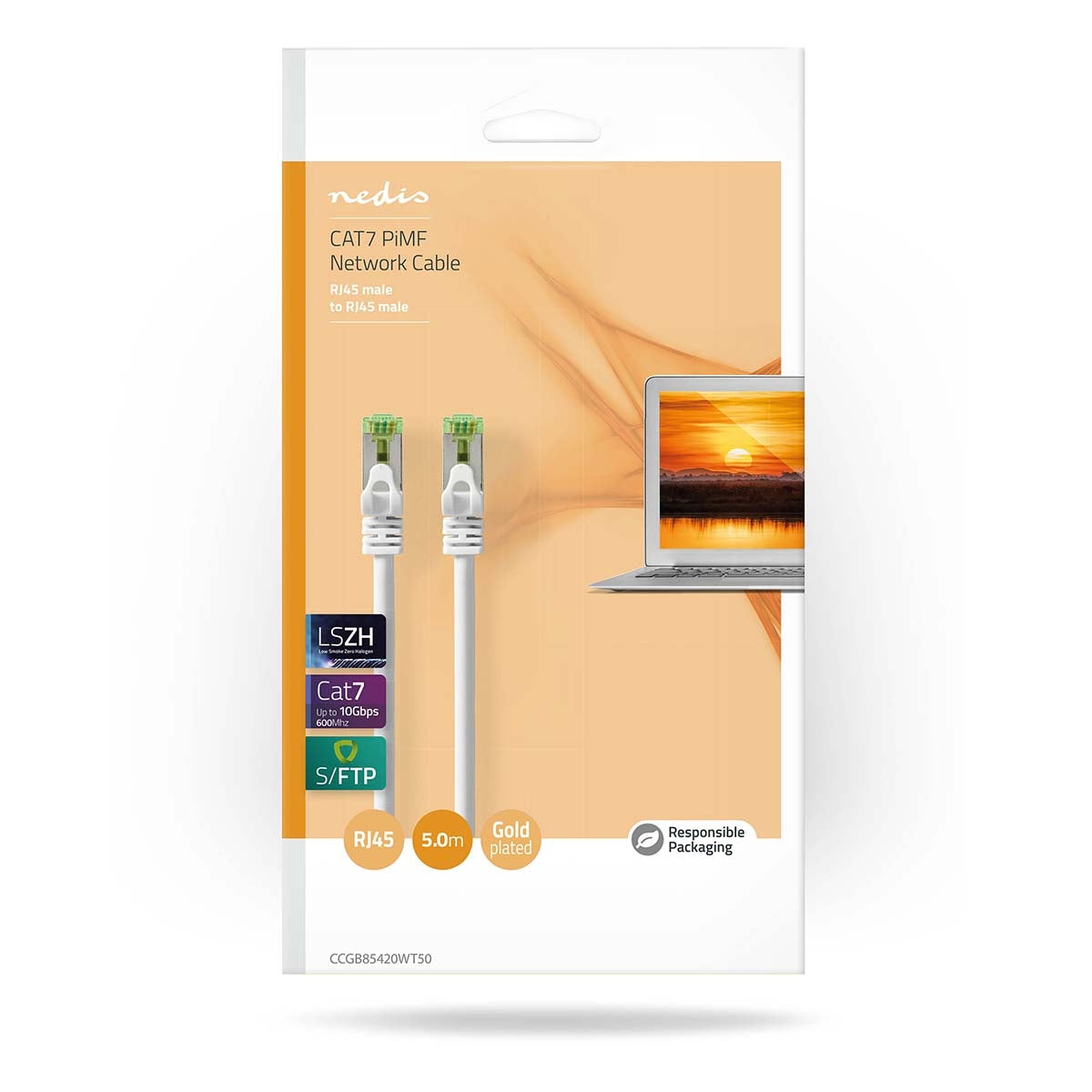 CAT7 network cable | S/FTP | RJ45 male | RJ45 male | 5.00 m | Snagless | Round | LSZH | White | Box