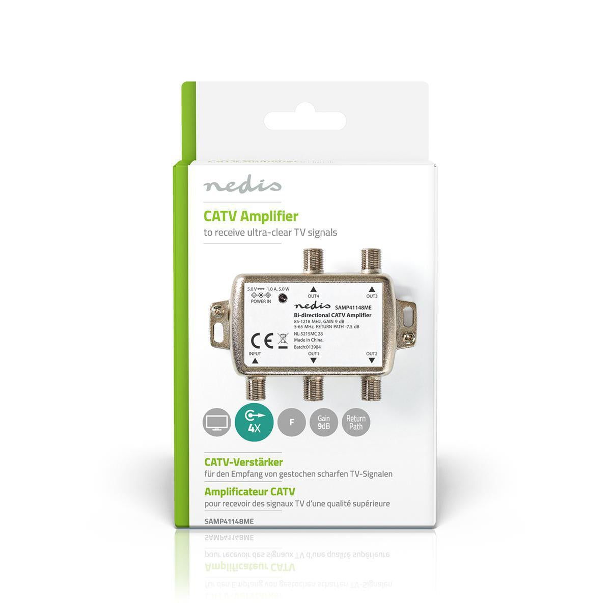 CATV Amplifier | Gain: 9 dB | 85 - 1218 MHz | Number of outputs: 4 | Return route | Silver