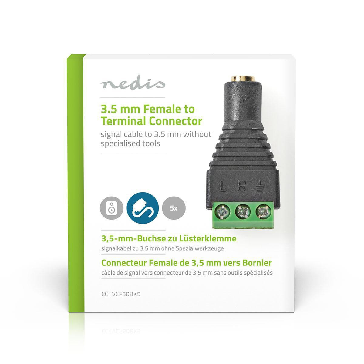 CCTV Power Connection | 3-Way Terminal Block | 3.5mm output Female | Female | Green / Black