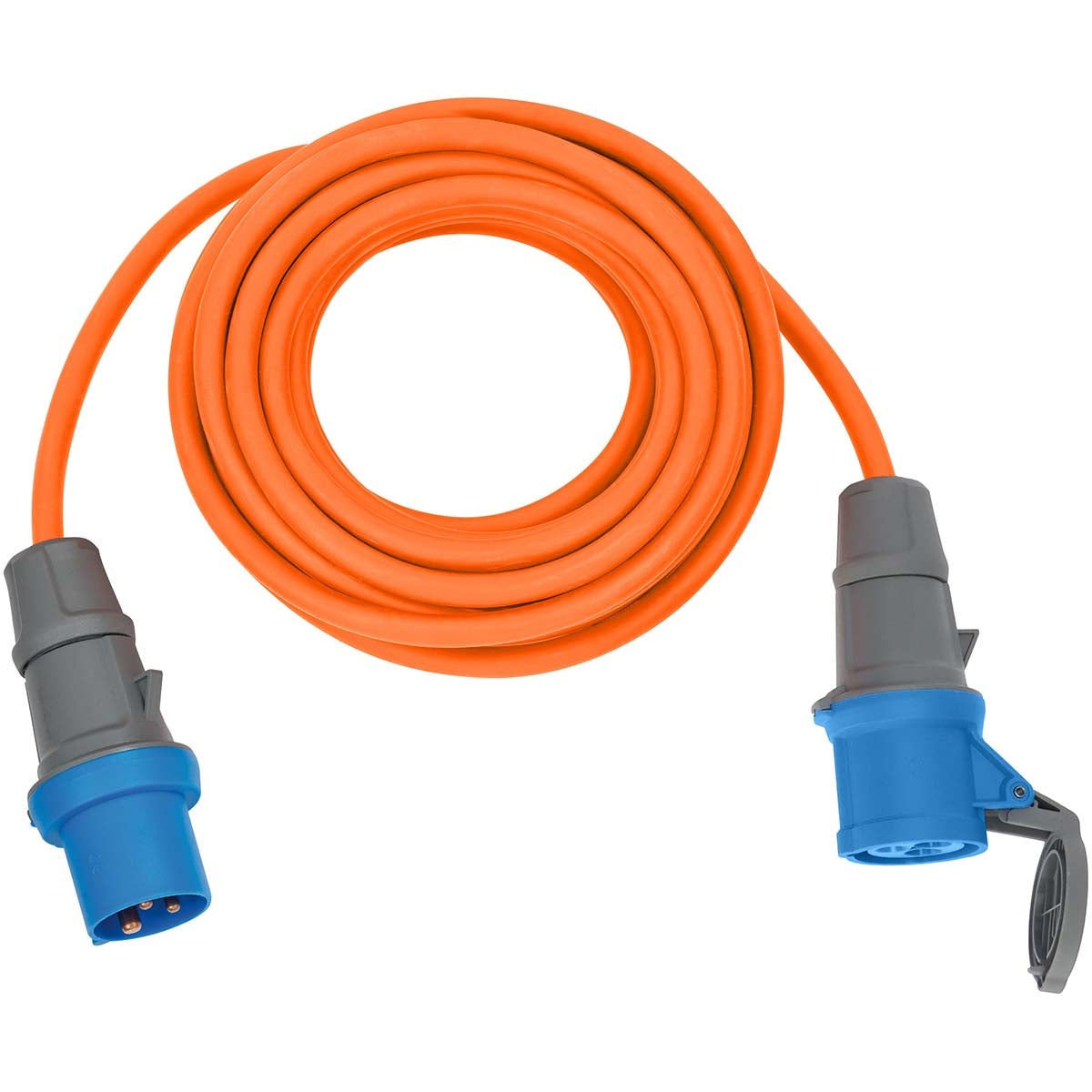 CEE extension cable 10 m (Camping extension cable H07RN-F 3G2.5 in orange with CEE plug and connector with sealing cap for permanent outdoor use)