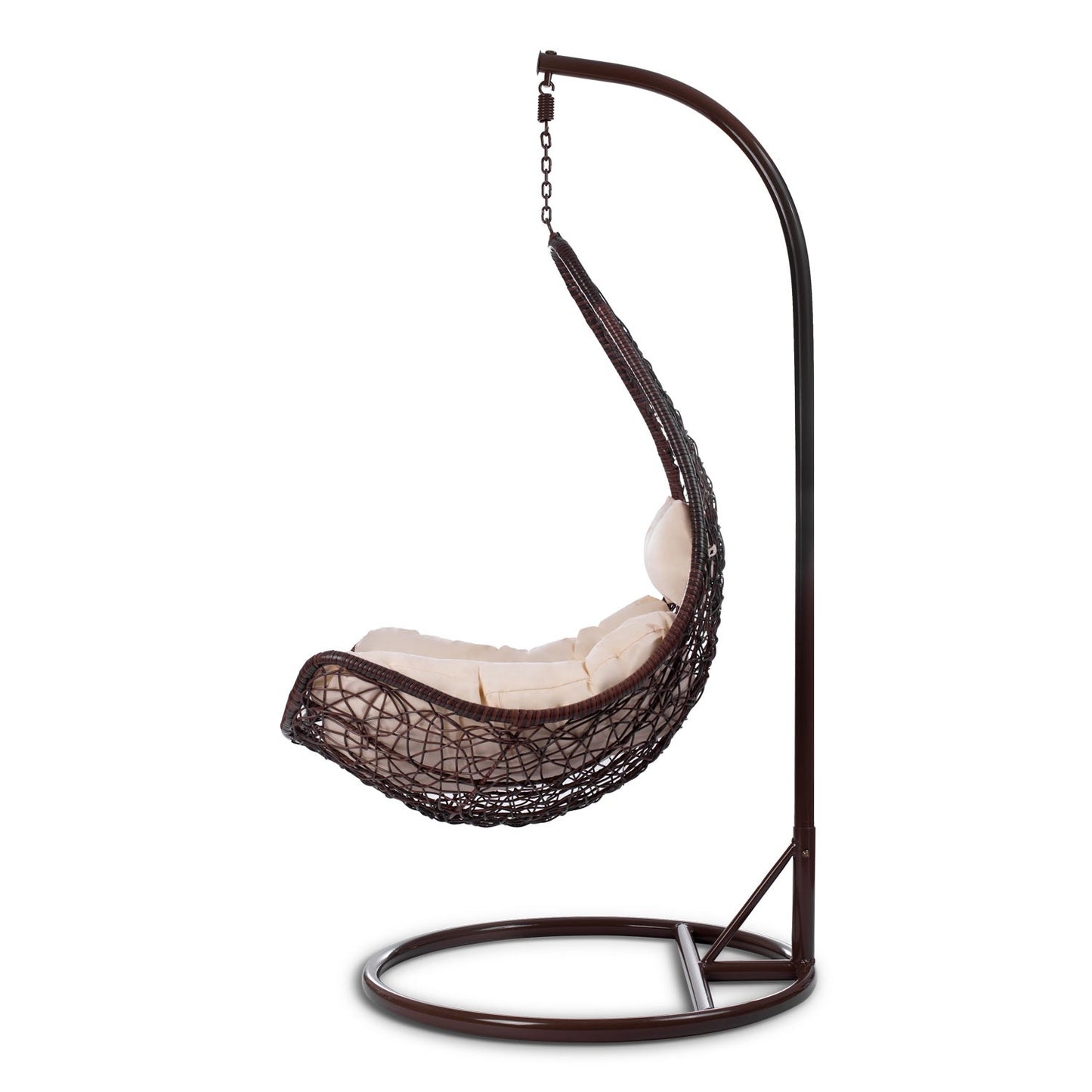 Cabana brown hanging garden chair + beige cushions
