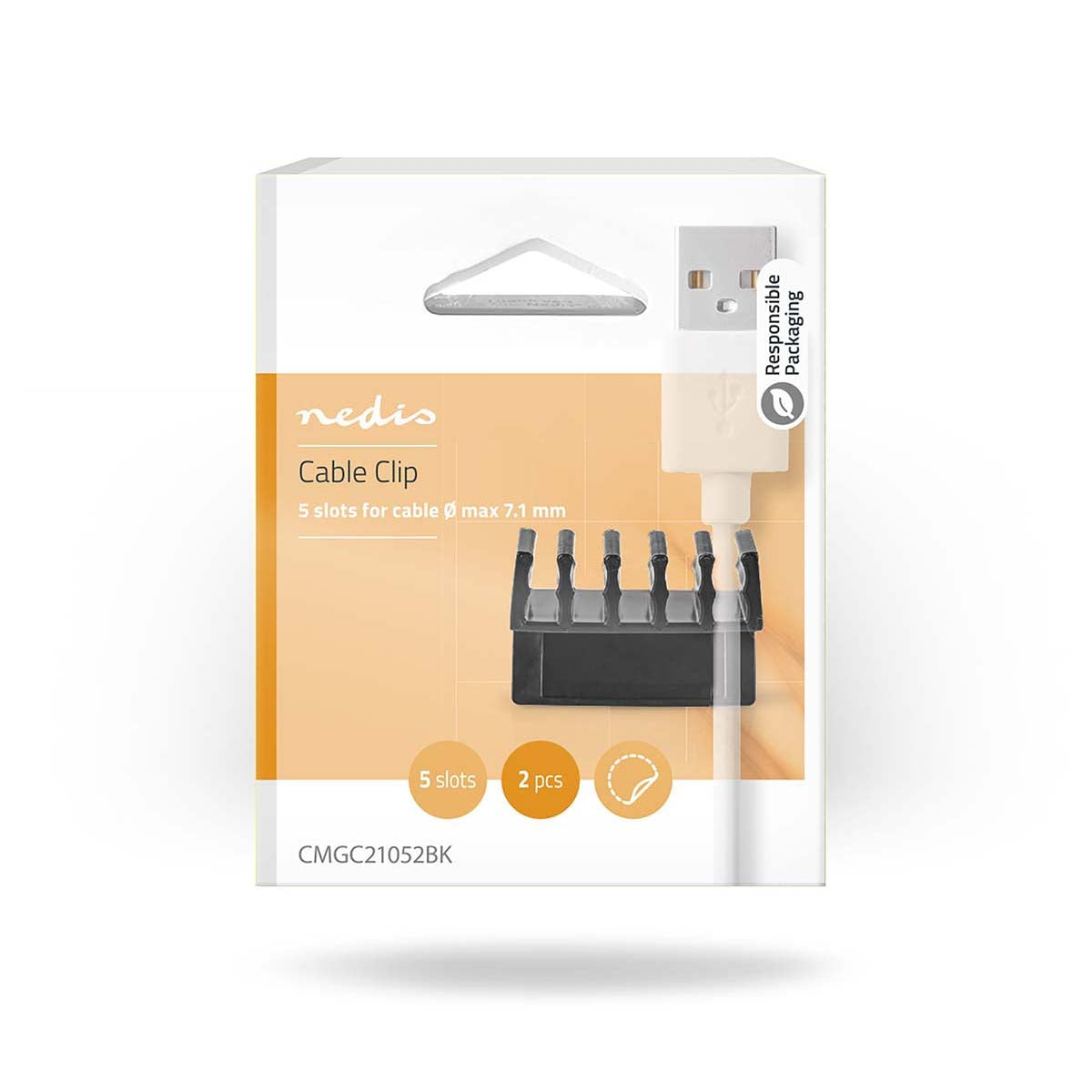 Cable Management | Cable clamp | Click and Go | 2 pcs. | Number of seats: 5 Discs | Maximum cable thickness: 7.1 mm | Polypropylene | Black