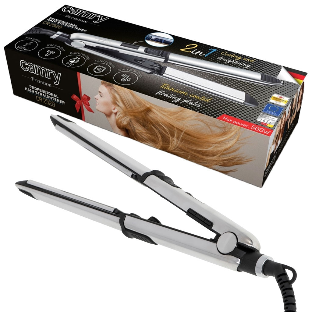 Camry CR 2320 Professional hair straightener with ionization titanium plates cable 360 protective sleeve 500W