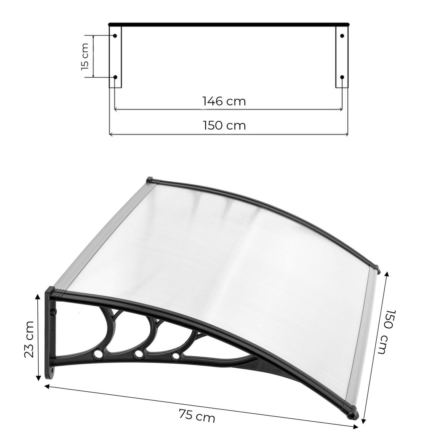Canopy over the door, 150x80 cm, polycarbonate cover
