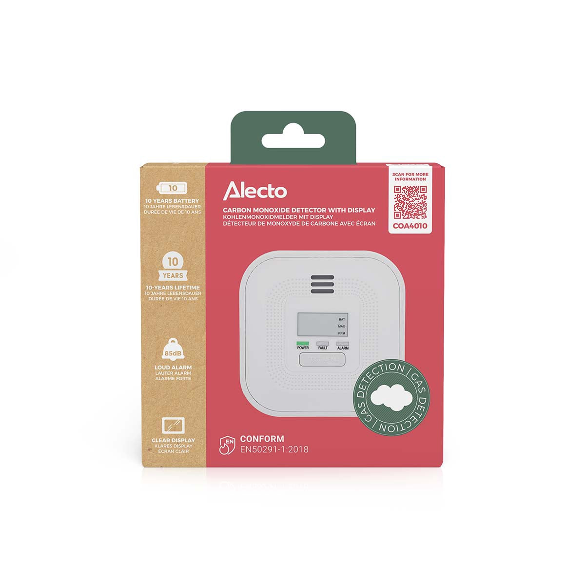 Carbon Monoxide Alarm with Display, 10-Year Battery