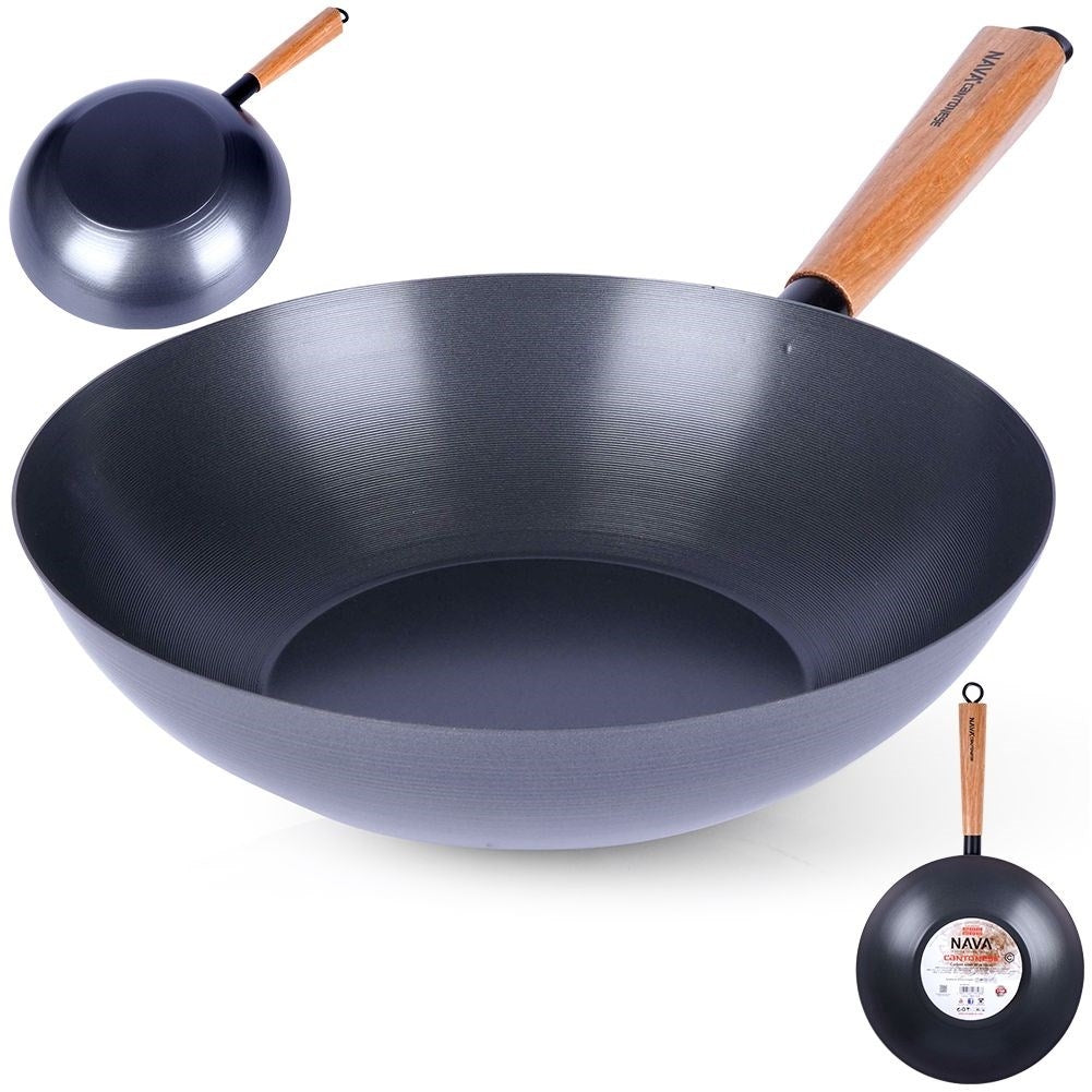 Carbon steel wok with non-stick coating