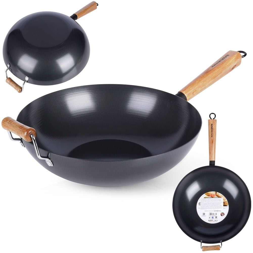 Carbon steel wok with non-stick, for all stoves and dishwashers