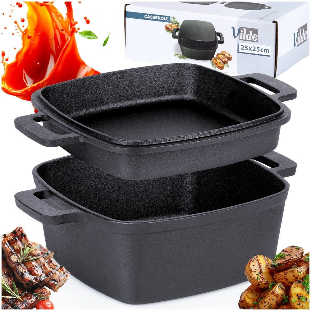 Cast Iron Pot with Lid, 2-in-1, 25 cm, 4.5L/1.8L