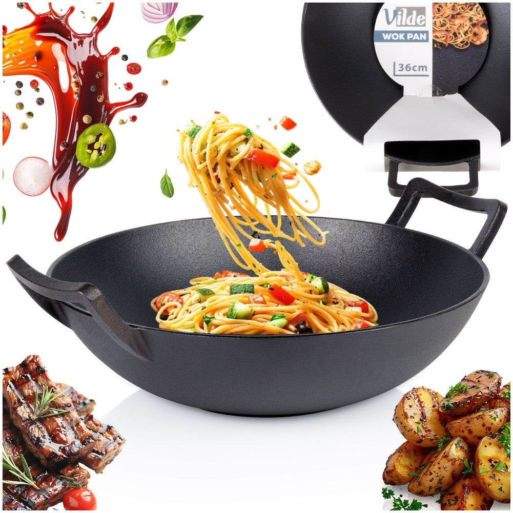 Cast Iron Wok Pan, 36 cm