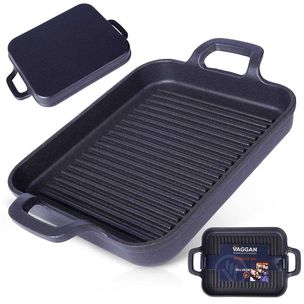 Cast iron pan for grilled dishes on the stove, oven and open fire