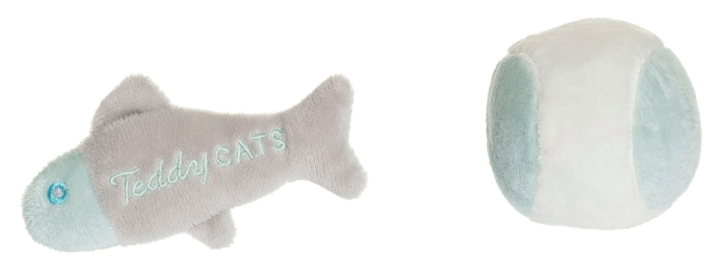Cat Plush Playset with Box, Bowl, Fish, and Ball