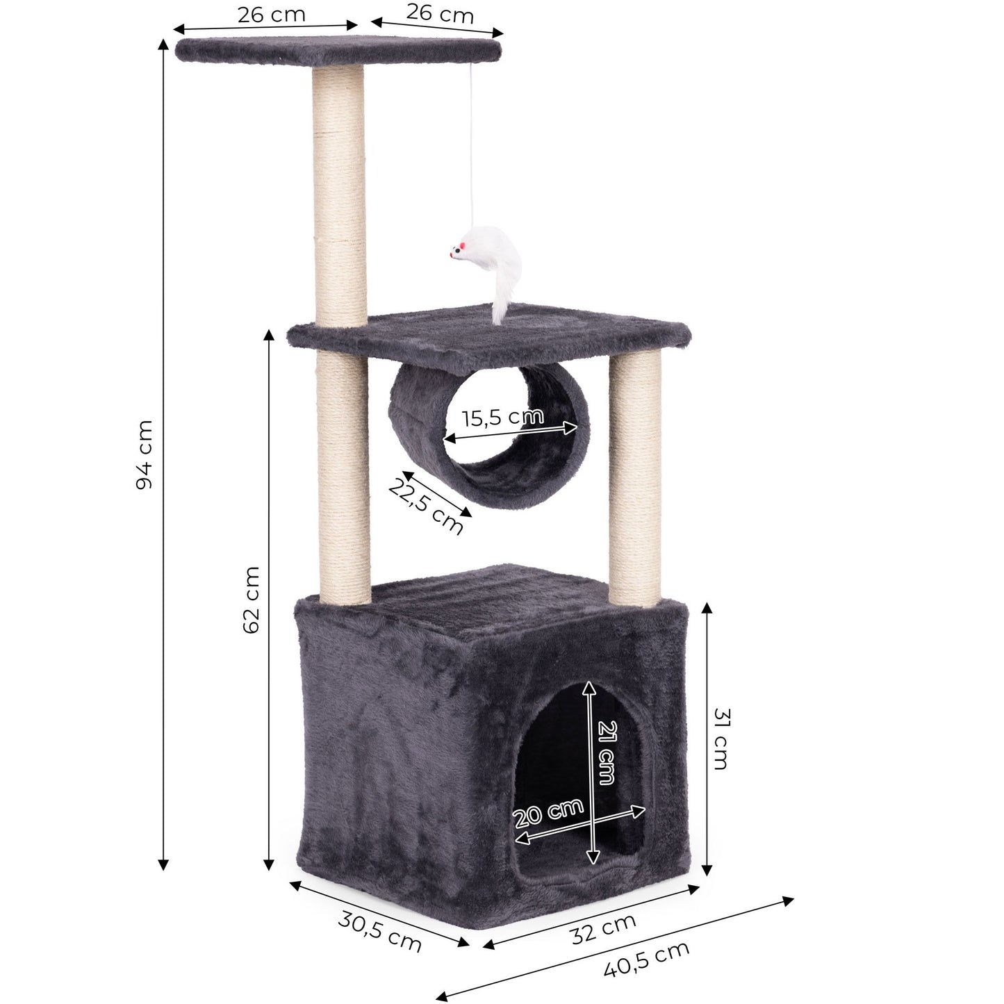 Cat Scratching Post with Bed, 94 cm, Gray, Multi-Level