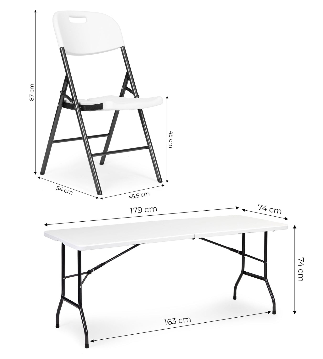 Catering Set – Folding Table + 4 Chairs HDPE White MultiGarden
