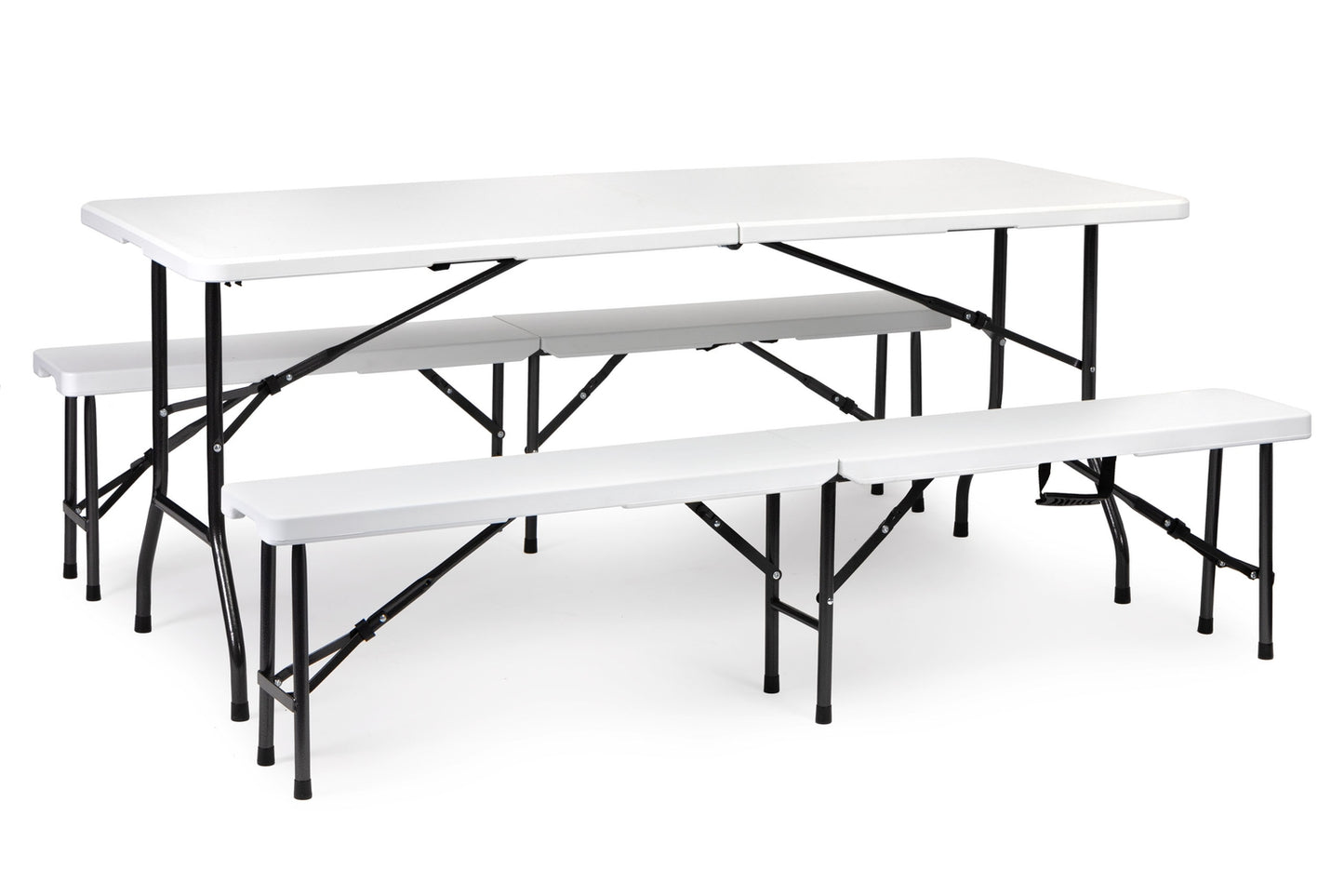Catering table 180cm + 2 benches white banquet set ModernHome