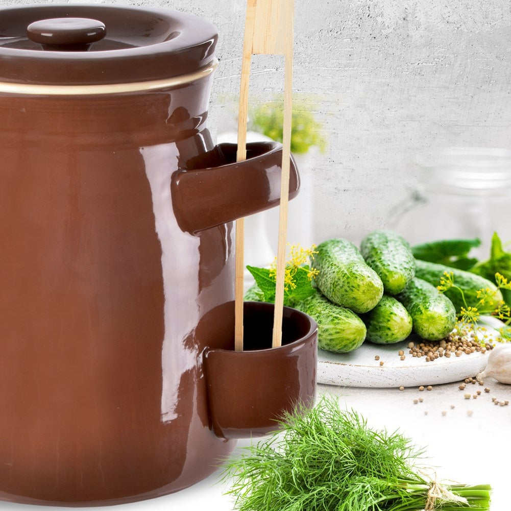 Ceramic pickling pot for vegetables with lid and tongs