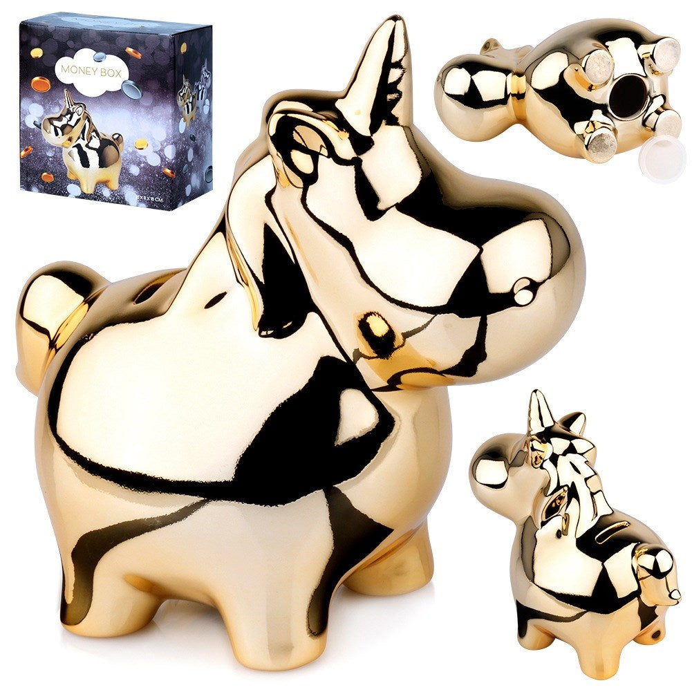 Ceramic piggy bank, gold mirror, 18x10.5 cm