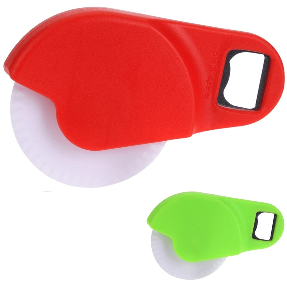 Ceramic pizza cutter with built-in cap opener
