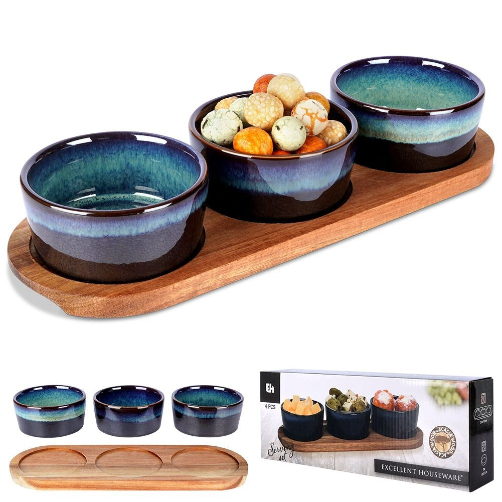Ceramic snack bowls on tray 29.5 cm 3 pcs.