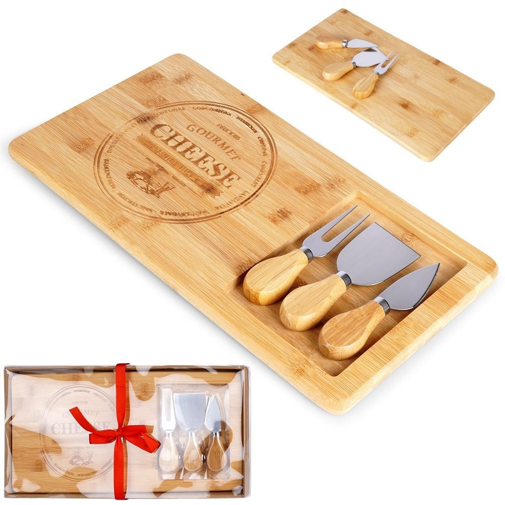 Cheese tray with accessories in bamboo and stainless steel