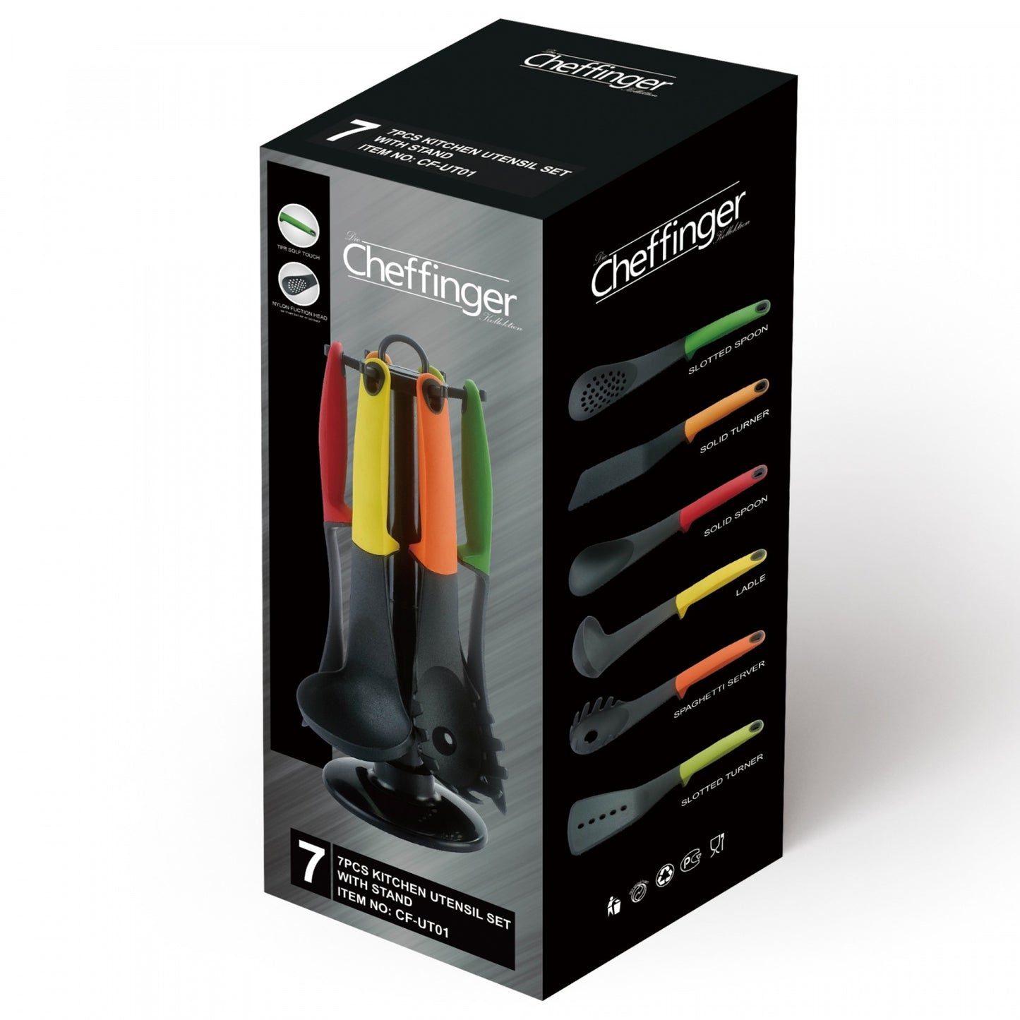 Cheffinger CF-UT01: 6 Pieces Utensil Set with Rotating Stand - Colorful
