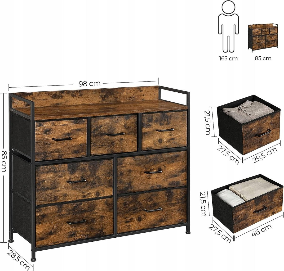 Chest of Drawers, 7-Drawer Rustic Brown for Bedroom