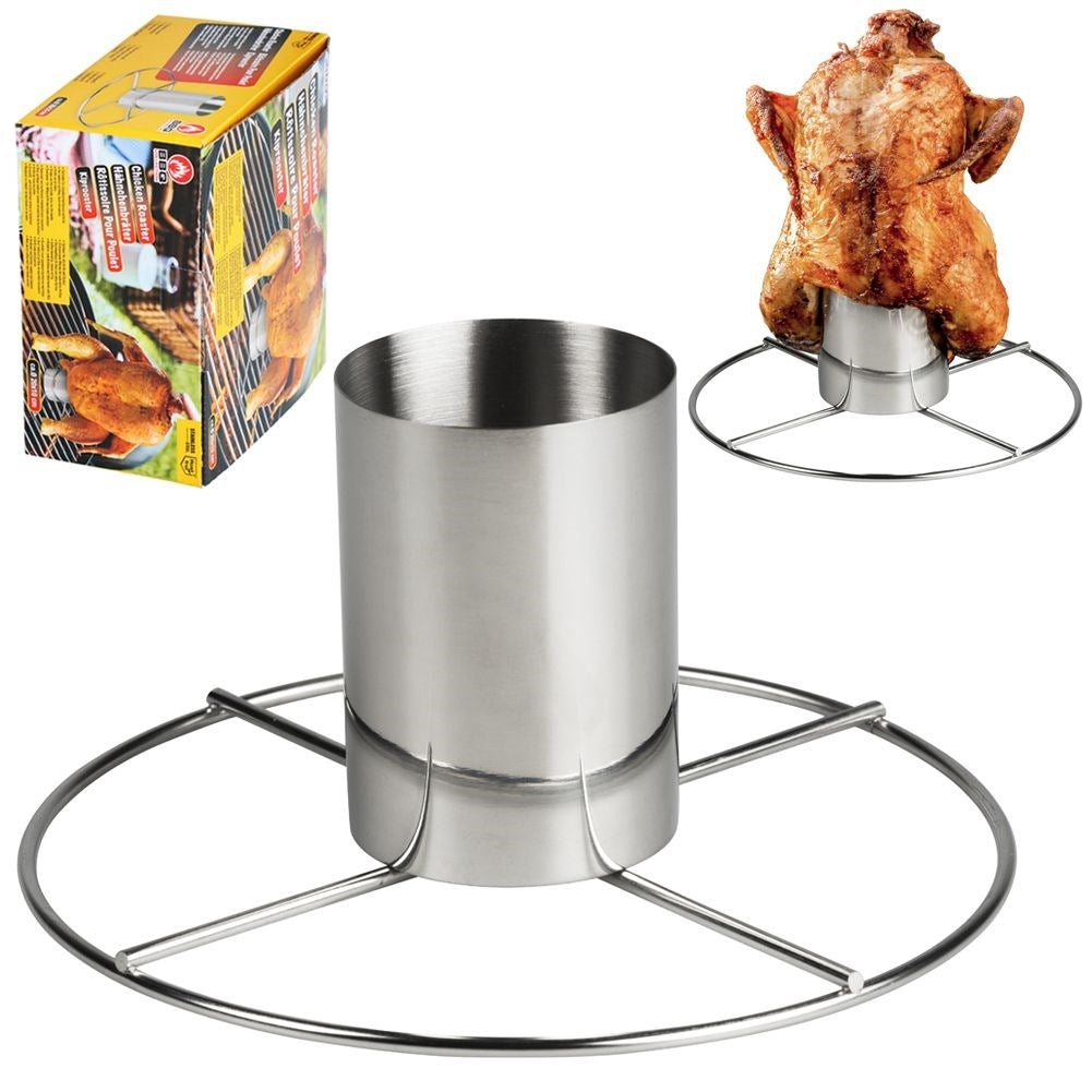 Chicken stand with Marinade container in Stainless Steel