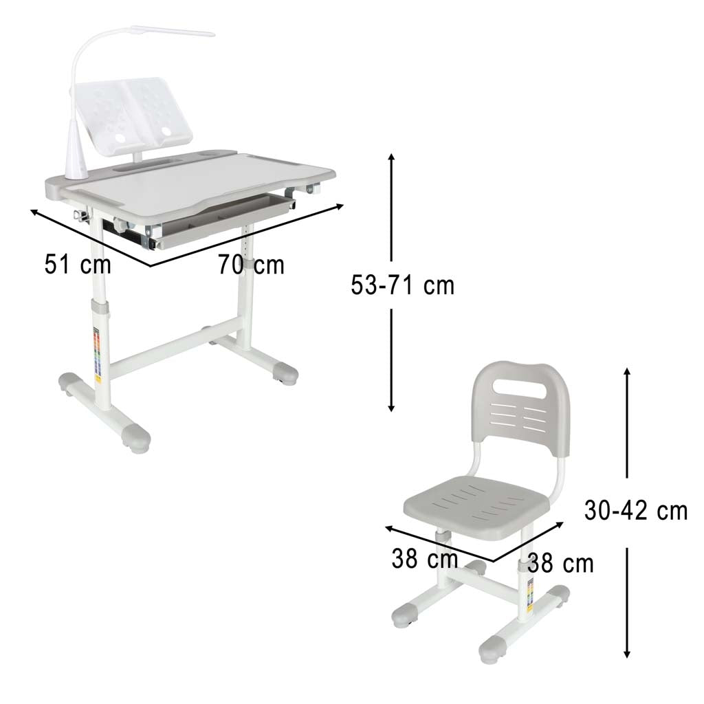 Children's Desk Set with Drawer, Chair & Lamp - Grey